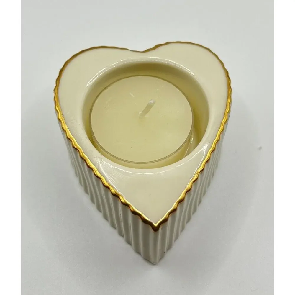 Lenox Heart Shaped Tea Light Votive Candleholder Porcelain & Gold Trimming